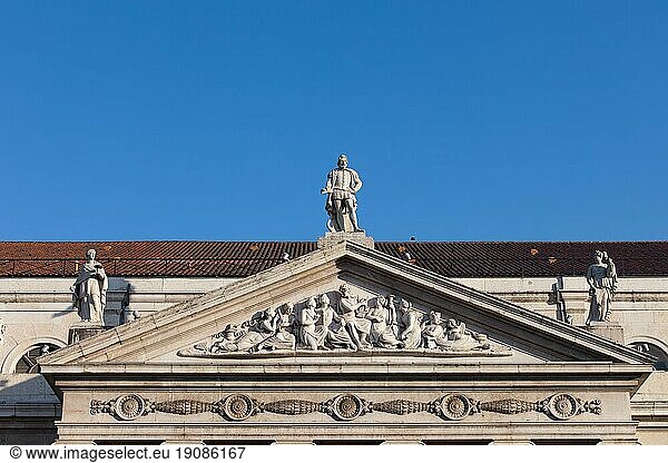 Pediment of Dona Maria II National Theater in Lisbon  19th century Neoclassical style