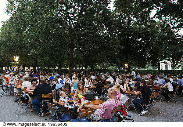 People at a beer garden in Munich