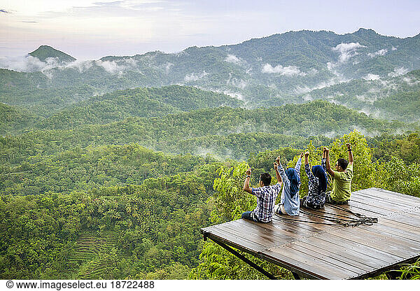 People At Kalibiru National Park In Java  Indonesia
