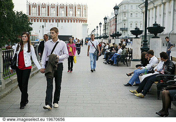 People at the Manezhnaya Square  Moscow  Russia.
