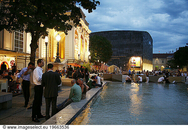 People at the Museumsquartier  a cultural complex with museums cafes and restaurants  Vienna  Austria.