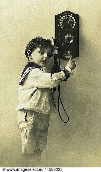 people  children  boys  boy with telephone  Bavaria  Germany  1914