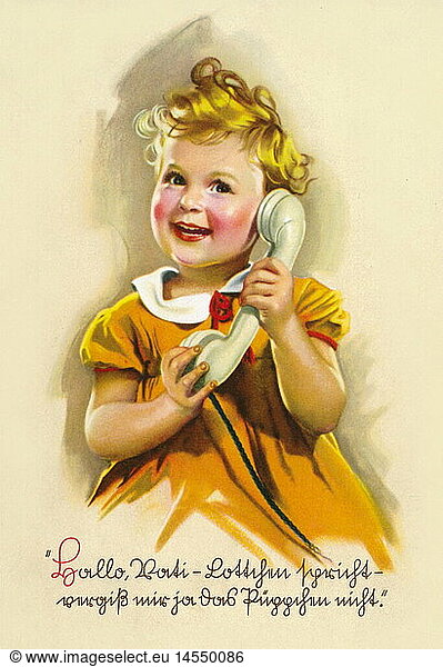 people  children  girl with telephone receiver  Germany  circa 1934