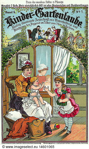 people  children  nanny with kids  illustration  lithograph  from the magazine 'Kinder-Gartenlaube'  Vol. 5  cover  Germany 1888