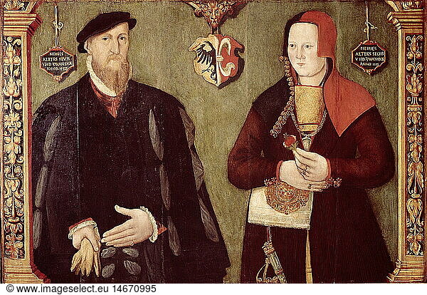 people  couples  Marcus Swyn with wife  painting  1552