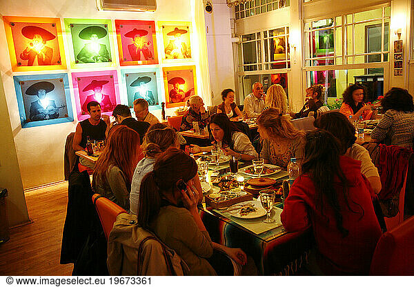 People eating at the trendy restaurant Picante in the Ortakoy Quarter. Istanbul  Turkey.
