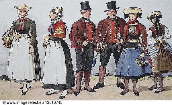 People in traditional costumes  fashion  clothes in Germany  costumes from Hamburg around the 19th century  illustration  Germany  Europe