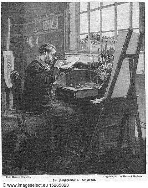 people  profession  engraver  half length  at work  wood engraving  from: 'Harper's Magazine'  New York  late 19th century