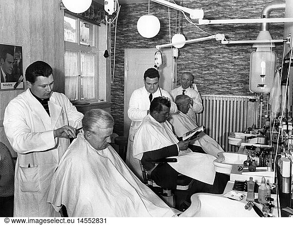 people  professions  barber  barber shop  West Germany  1950s