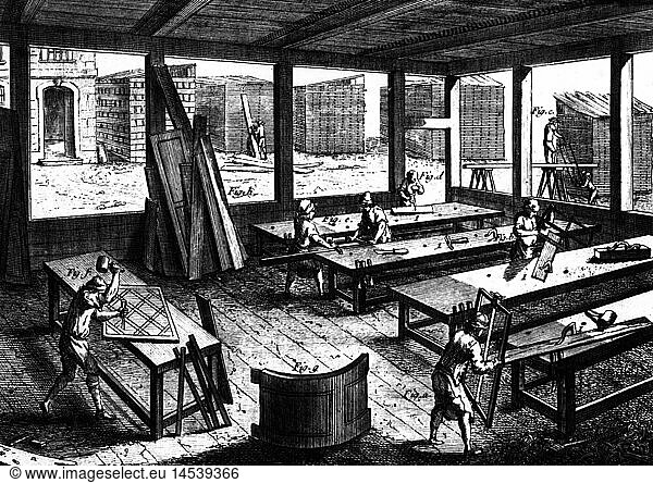 people  professions  carpenter  carpenter's workshop  circa 1750