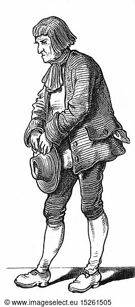 people  professions  'Der Bauer' (The Farmer)  illustration from 'Muenchner Bilderbogen' (Munich Sheet of Pictures)  wood engraving  19th century  graphic  graphics  full length  clipping  cut out  cut-out  cut-outs  standing  hats  hat  jacket  jackets  knee breeches  farmer  farmers  peasants  peasant  historic  historical  man  men  male  people