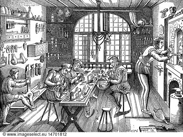 people  professions  goldsmith  shop of Etienne Delaulne  1576