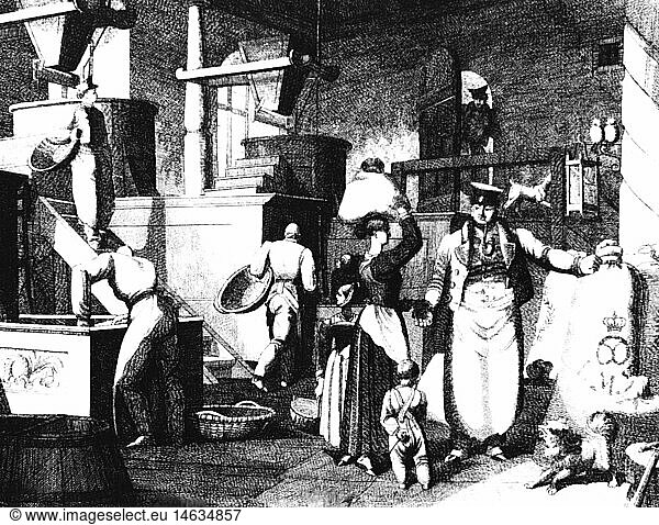 people  professions  miller  mill  lithograph by Johann Friedrich Voltz  1833