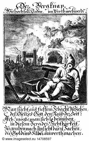 people  professions  miner  copper engraving from 'Staendebuch' of Christoph Weigel  1698  with verse by Abraham a Santa Clara