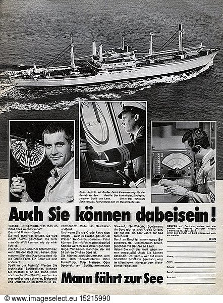 people  professions  navigator  advertising  advert for seafarer's professions  Association of German Shipowners (Verband Deutscher Reeder)  from the magazine 'Stern'  No. 11  7.3.1971  Germany
