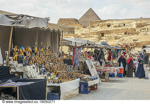 People shopping at the souvenir market at the Great Pyramids of giza
