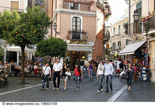 People walking at a street in Taormina  Sicily  Italy