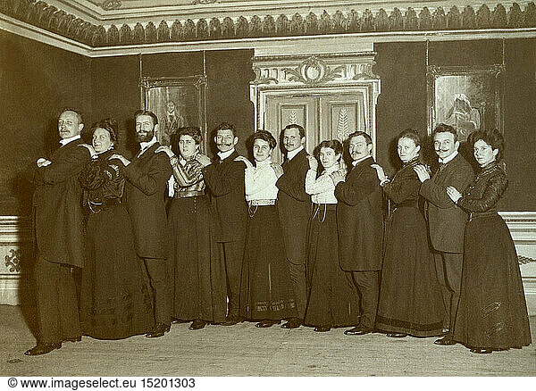 people  women and men making a polonaise  Merseburg  Germany  circa 1909