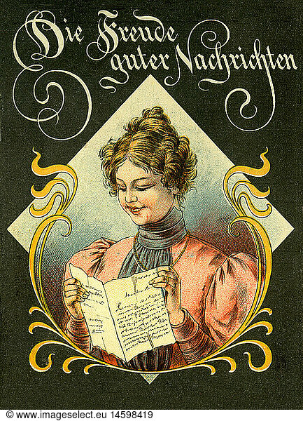 people  women  'Die Freude guter Nachrichten' (The joy about good news)  woman is reading a letter  Germany  1898