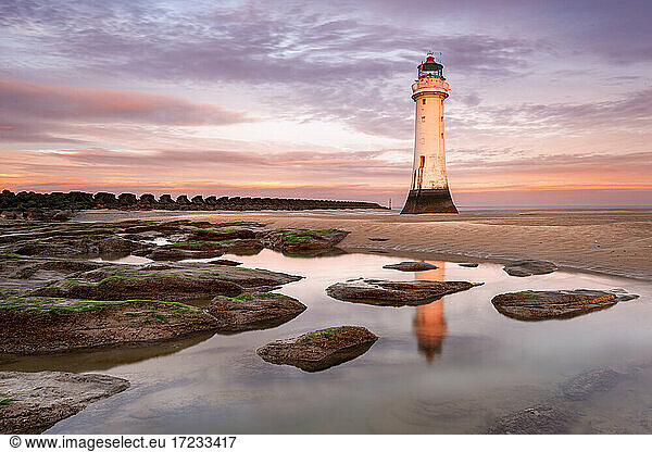 Perch Rock Lighthouse at sunrise  New Brighton  Cheshire  England  United Kingdom  Europe