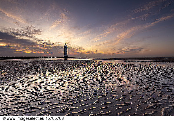 Perch Rock Lighthouse at sunset  New Brighton  Cheshire  England  United Kingdom  Europe
