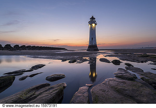 Perch Rock lighthouse with beautiful sunset  New Brighton  Cheshire  England  United Kingdom  Europe
