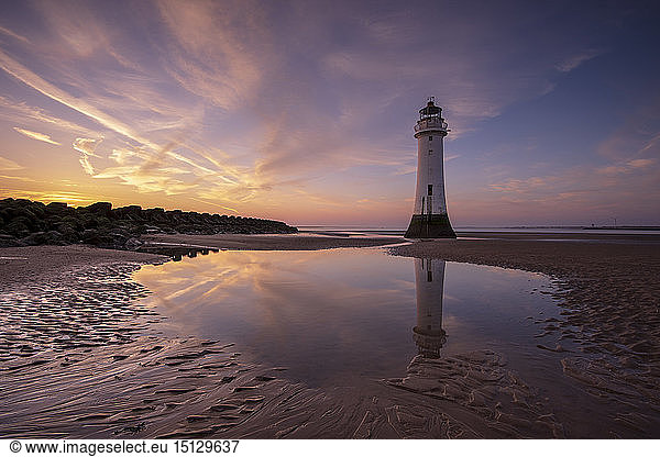 Perch Rock lighthouse with dramatic sky  New Brighton  Merseyside  The Wirral  England  United Kingdom  Europe
