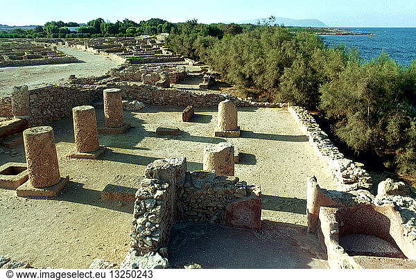 Peristyle hall in the Punic city of Kerkouane,  in the north-eastern region of Tunisia.