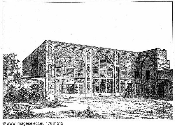 Persisches Wohnhaus bei Isfahan  links der Harem  Persien  Iran  ca 1750  digital restaurierte Reproduktion einer Vorlage aus dem 19. Jahrhundert  genaues Datum unbekannt