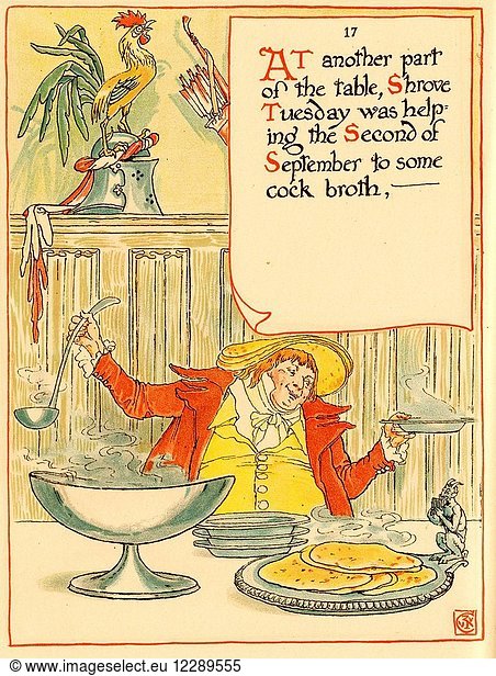 Personification of Shrove Tuesday ladles our Chicken soup