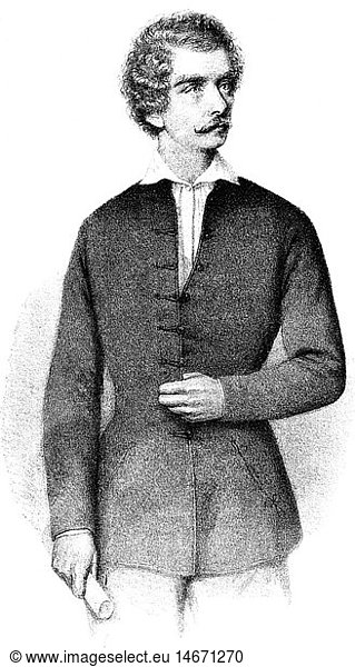 PetÃ¶fi  Sandor  1.1.1823 - 31.6.1849  ung. Schriftsteller  Halbfigur  Xylografie  19. Jahrhundert