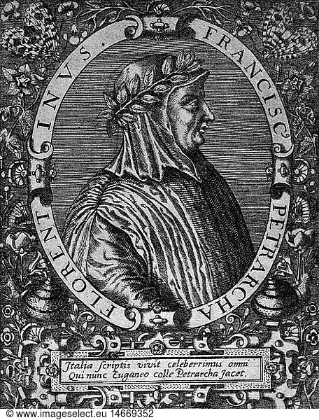 Petrarca  Francesco  20.7.1304 - 19.7.1374  ital. Schriftsteller  PortrÃ¤t  Profil  Kupferstich von Theodor de Bry (ca. 1527 - 1598) Petrarca, Francesco, 20.7.1304 - 19.7.1374, ital. Schriftsteller, PortrÃ¤t, Profil, Kupferstich von Theodor de Bry (ca. 1527 - 1598),