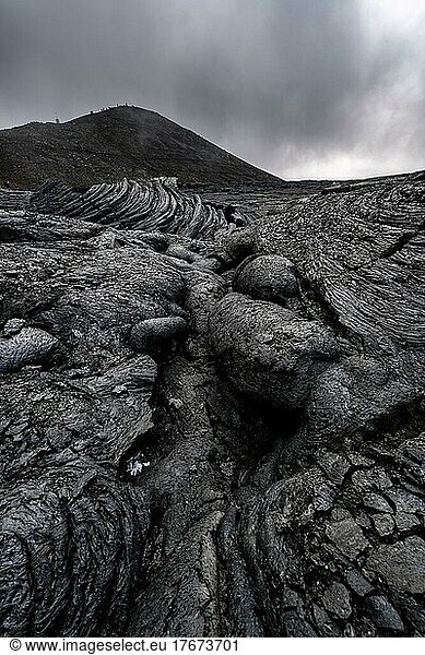 Petrified lava  volcanic rock in bizarre shapes  lava field  volcanic eruption  active table volcano Fagradalsfjall  Krýsuvík volcanic system  Reykjanes Peninsula  Iceland  Europe