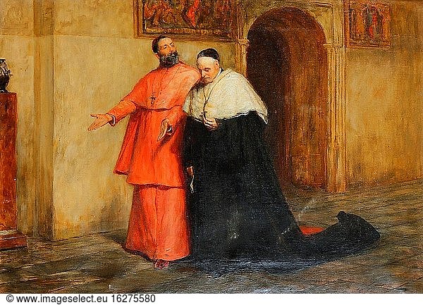 Pettie John - ein Kardinal und ein anderer Ordensmann diskutieren in einem Kloster - Britische Schule - 19. Jahrhundert.