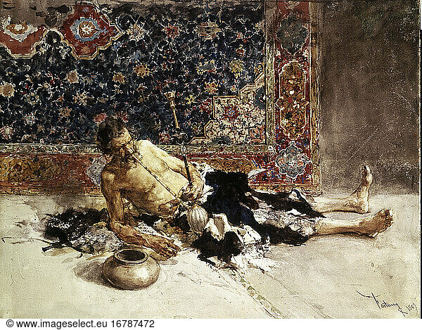 Pharmacy / Drugs:
Opium. “The opium smoker . Watercolour  1869  by Mariano Fortuny
(1838–1874).
St Petersburg  State Hermitage.