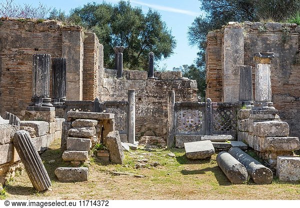 Pheidias' workshop and paleochristian basilica. Ancient Olympia  Peloponnese  Greece.
