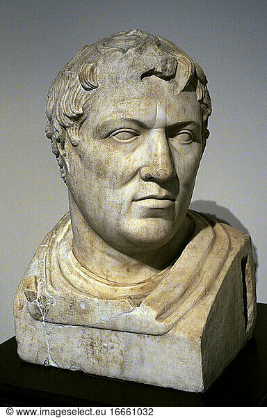 Philetaerus (343-263 BC). Founder of the Attalid dynasty of Pergamon. Bust. Marble. 1st century AD. Roman copy of a greek original of the 1st century BC. Rectangular peristyle. Villa of the Papyri  Herculaneum. National Archaeological Museum. Naples. Italy.
