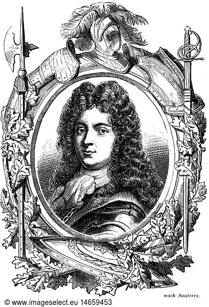 Philip II  4.8.1674 - 2.12.1723  Duke of Orleans  Regent of France 1715 - 1723  portrait  wood engraving after Santerre  19th century