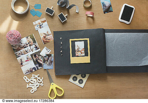 Photo album of greyhound dog on table
