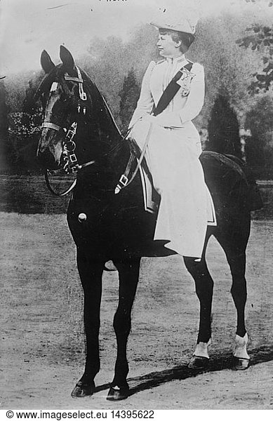 Photograph of Augusta Victoria of Schleswig- Holstein on a horse 1912. Augusta Victoria  the Last German Empress and wife of Kaiser Wilhelm II.