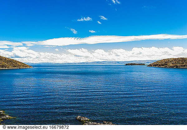 Photograph of Lake Titicaca  Bolivia.