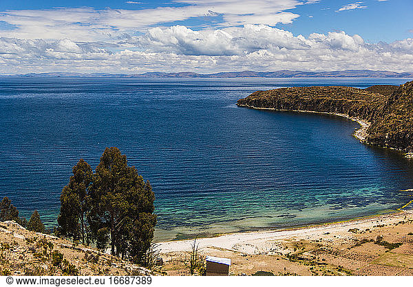 Photograph of Lake Titicaca  Bolivia.