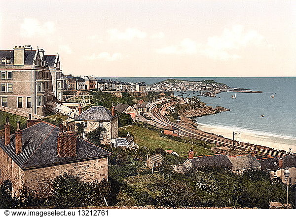 Photomechanical print of St. Ives  Porthminster Bay  Cornwall  England