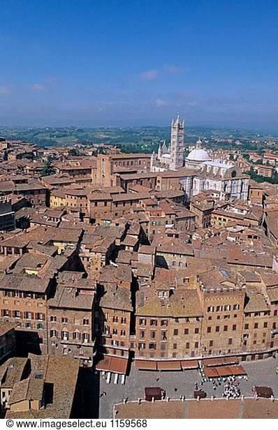 Piazza del Campo und Kathedrale im Hintergrund  Siena. Toskana  Italien