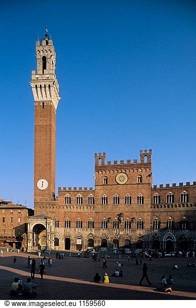 Piazza del Campo und Torre del Mangia  Siena. Toskana  Italien