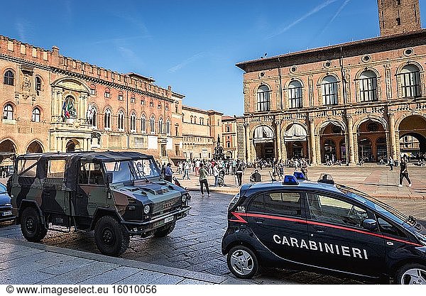 Piazza Maggiore in Bologna  Hauptstadt und größte Stadt der Region Emilia Romagna in Norditalien.