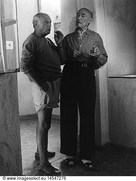 Picasso  Pablo  25.10.1881 - 8.4.1973  span. Maler und Bildhauer  mit Andre Gide  1950er Jahre