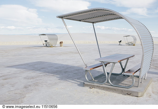 Picnic tables and shelters at White Sands National Park