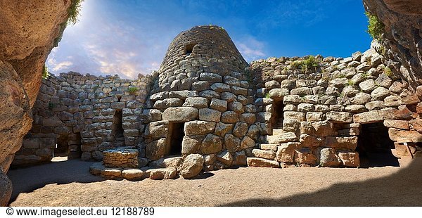 Picture and image of the central courtyard and prehistoric magalith ruins of Santu Antine Nuraghe tower  archaeological site  Bronze age (19-18th century BC)  Torralba  Sardinia.