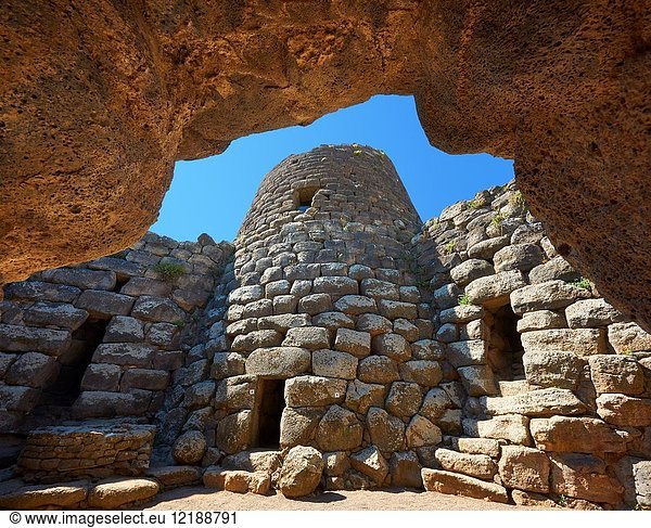 Picture and image of the central courtyard and prehistoric magalith ruins of Santu Antine Nuraghe tower  archaeological site  Bronze age (19-18th century BC)  Torralba  Sardinia.